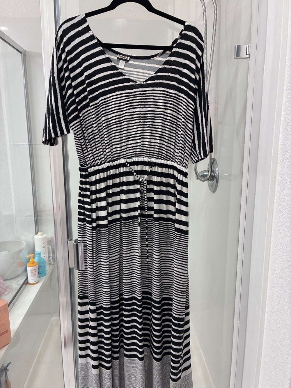 Haani Black & White Striped V-Neck Dress